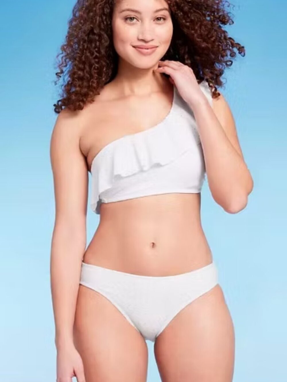 Kona Sol White Ruffle Eyelet Bikini Bottom Swim Women's Size Large NWT